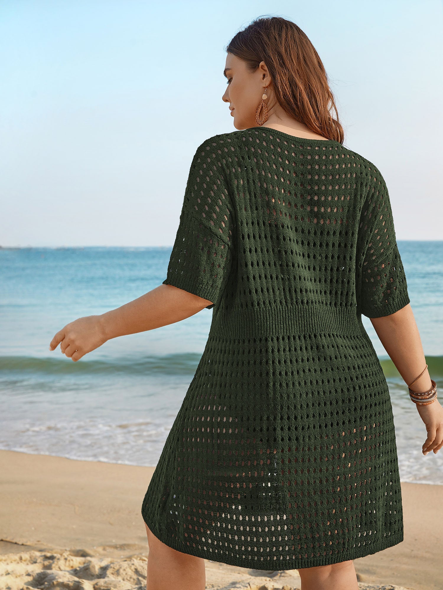 Cut-Out Waist-Cinched Button Swim Cover-Up