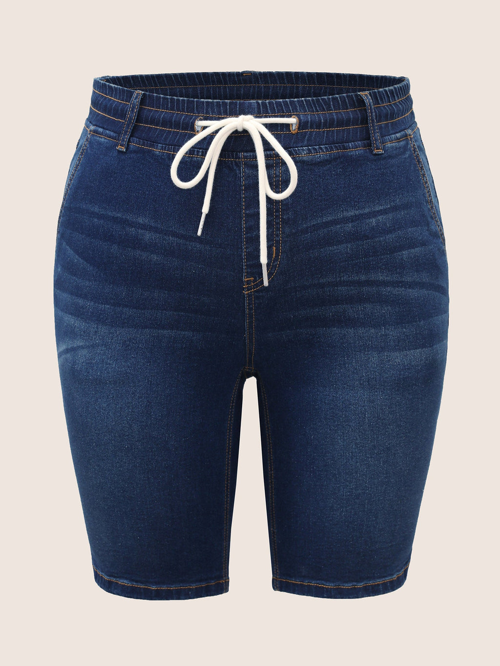 Dark Wash Drawstring Slit Hem Denim Shorts