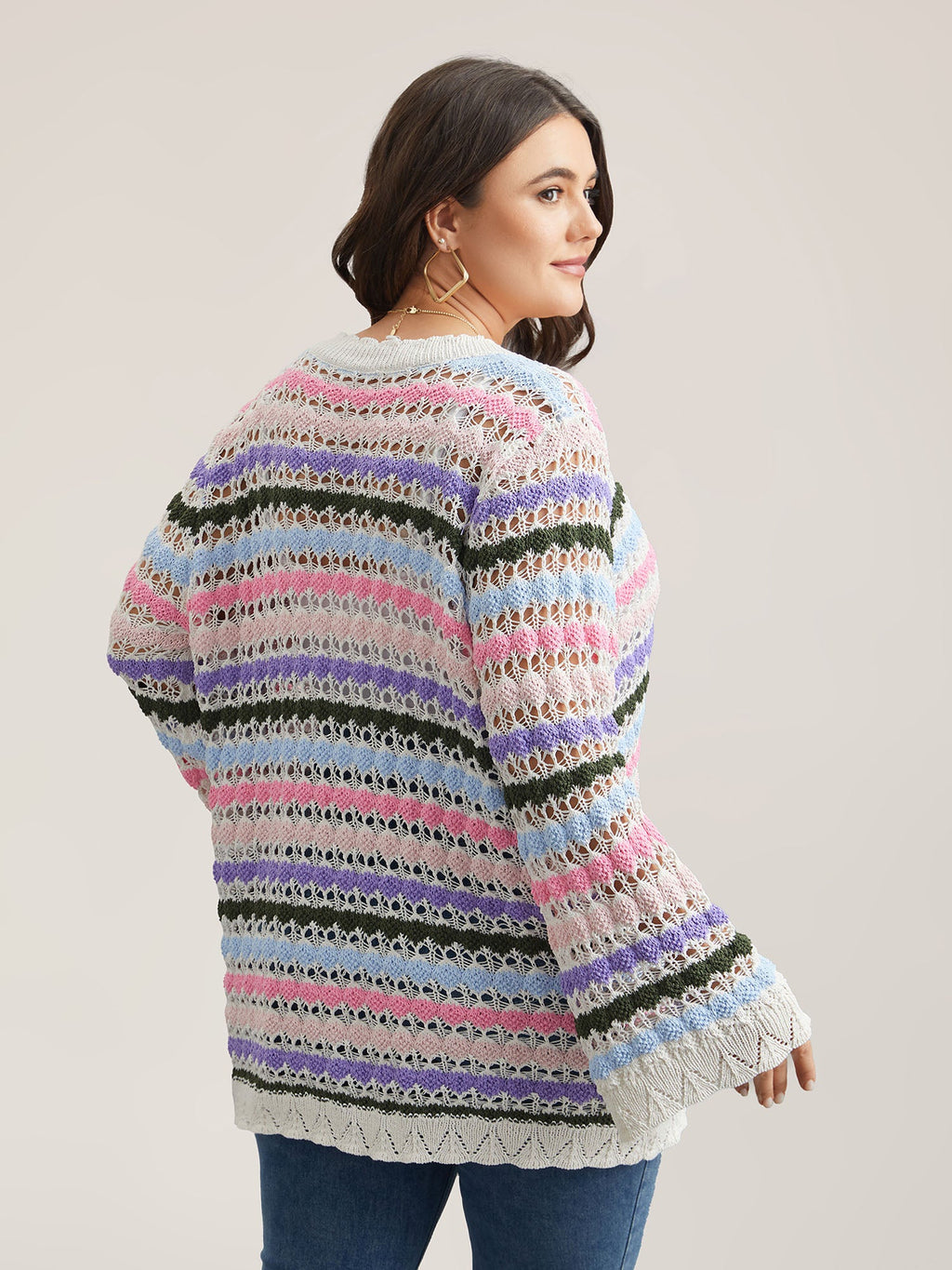 Cut-Out Multi-Color Lace Trim Cardigan