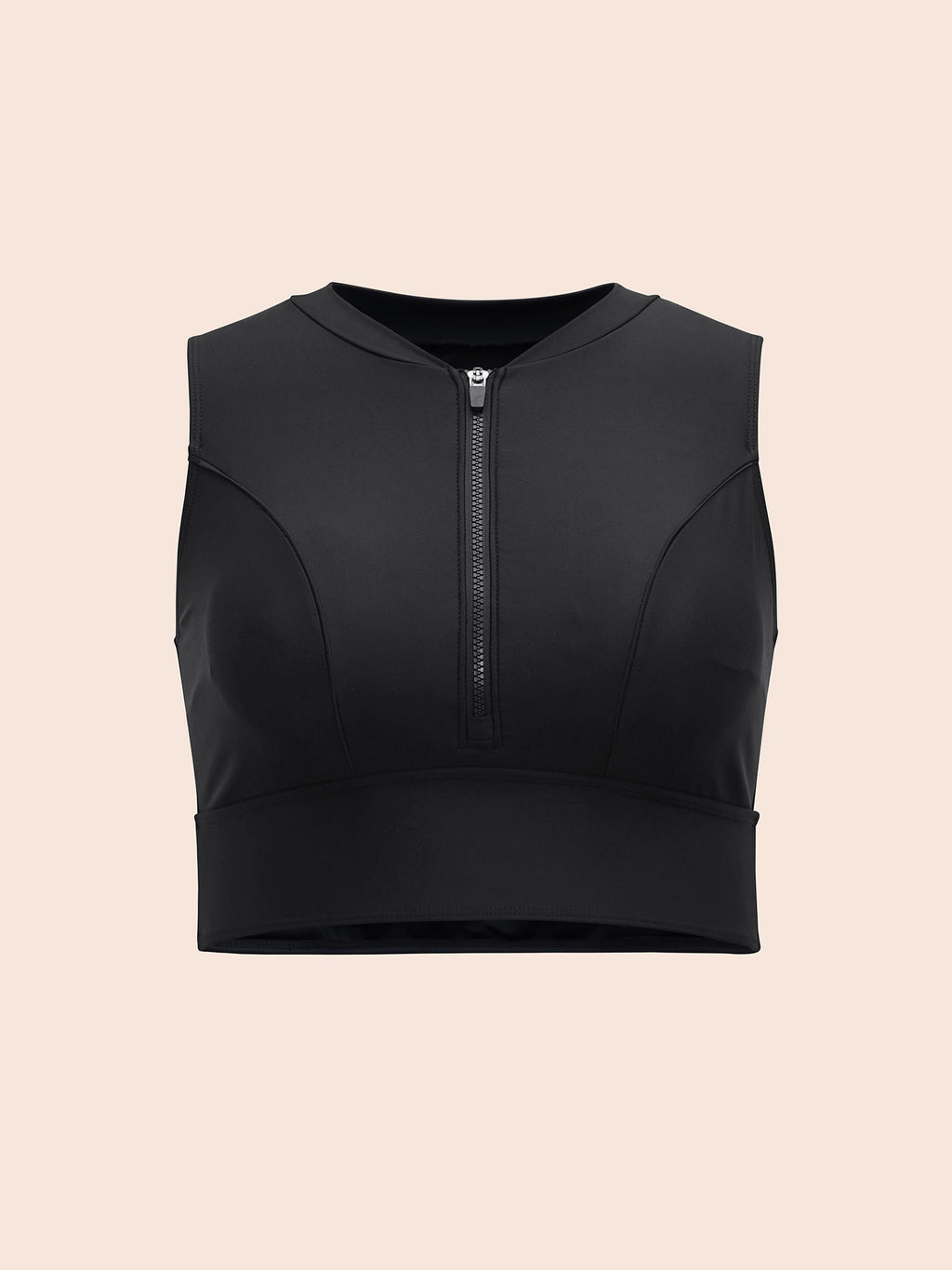 Glide Lock Zipper Plain Fitted Swim Top