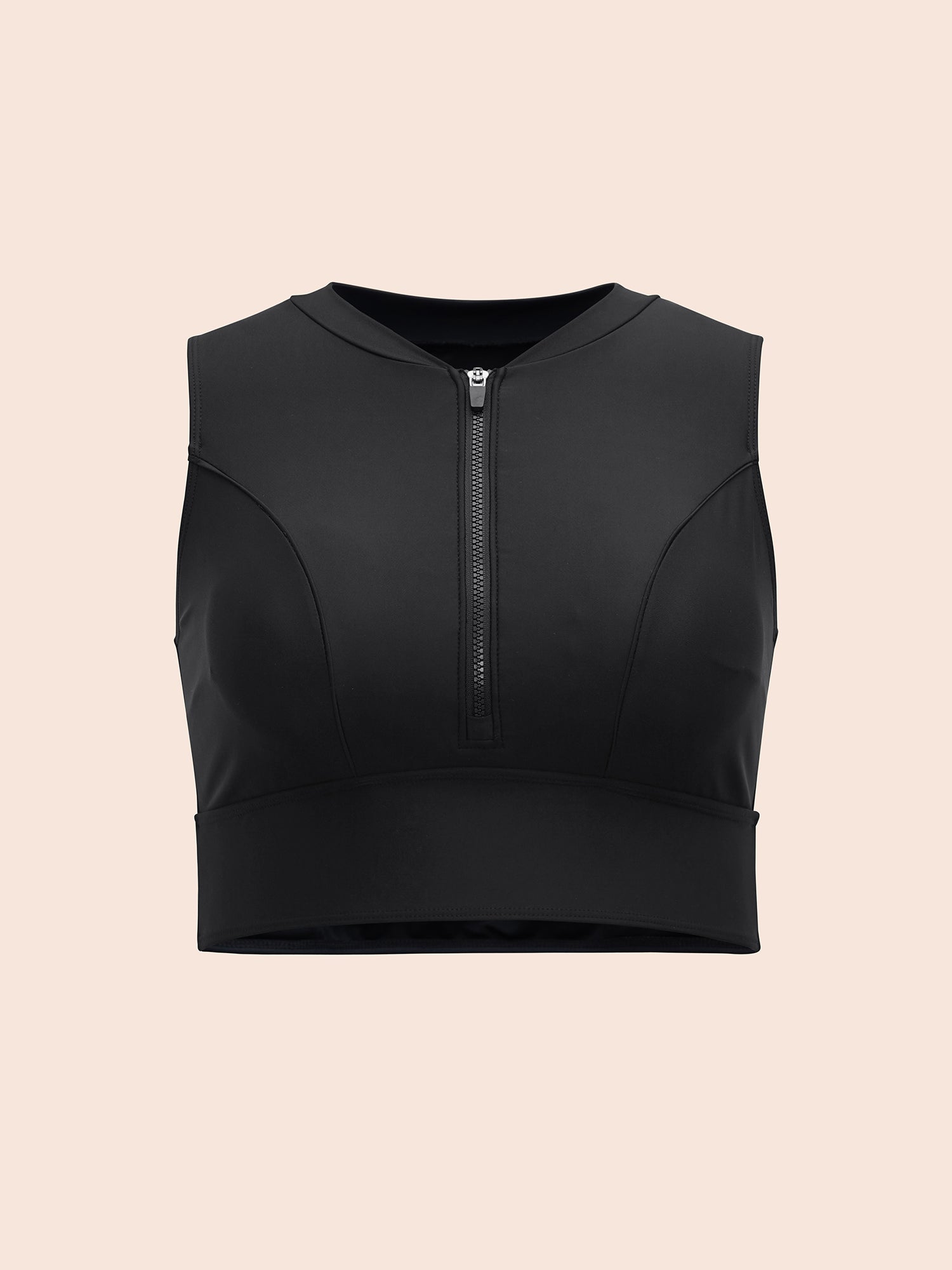 Glide Lock Zipper Plain Fitted Swim Top