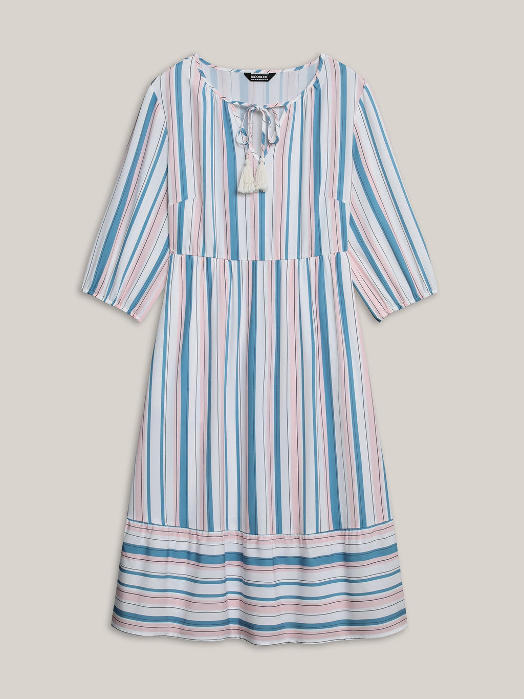 Stretchy Striped Tassels Tiered Midi Dress