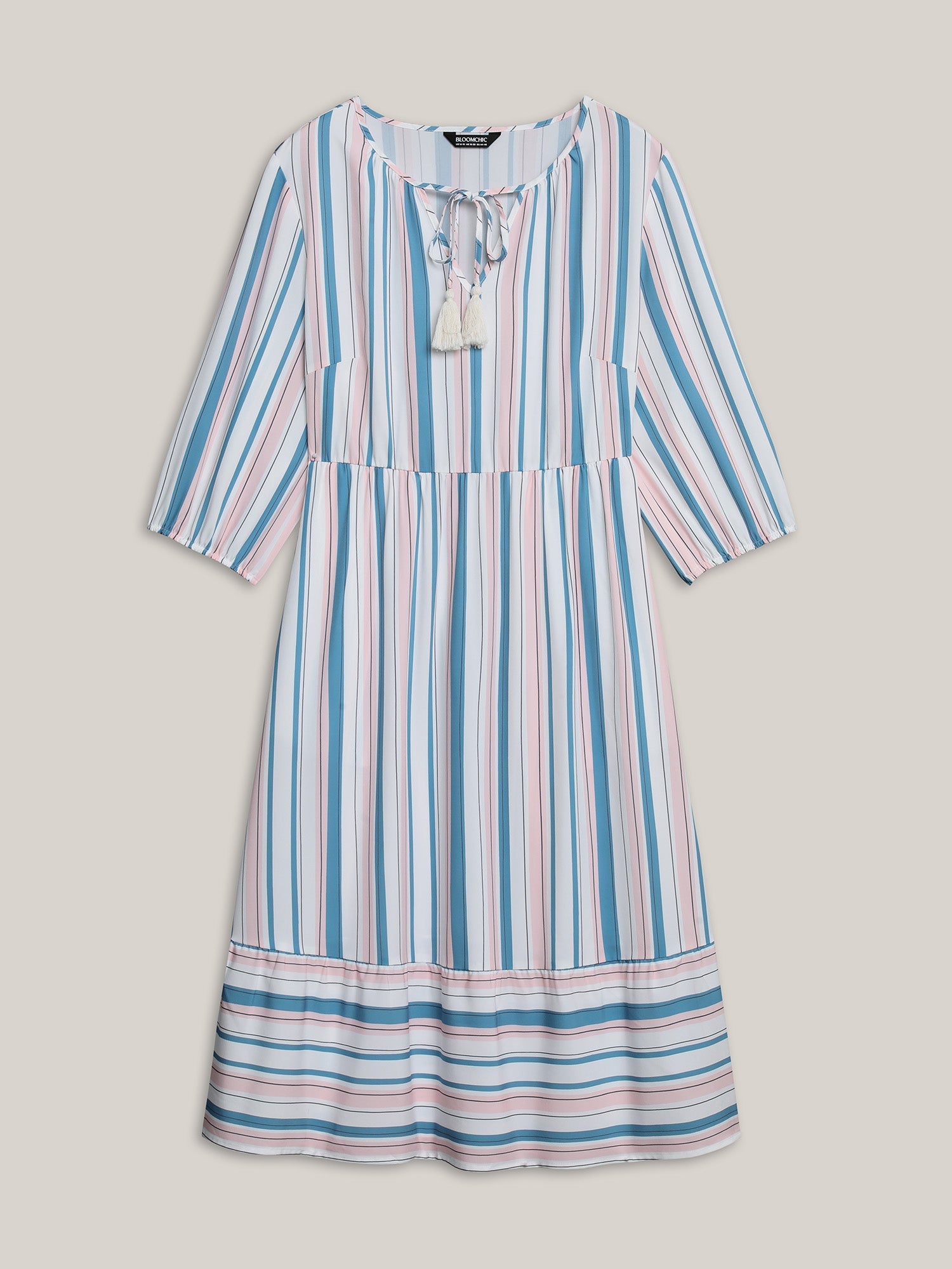 Stretchy Striped Tassels Tiered Midi Dress