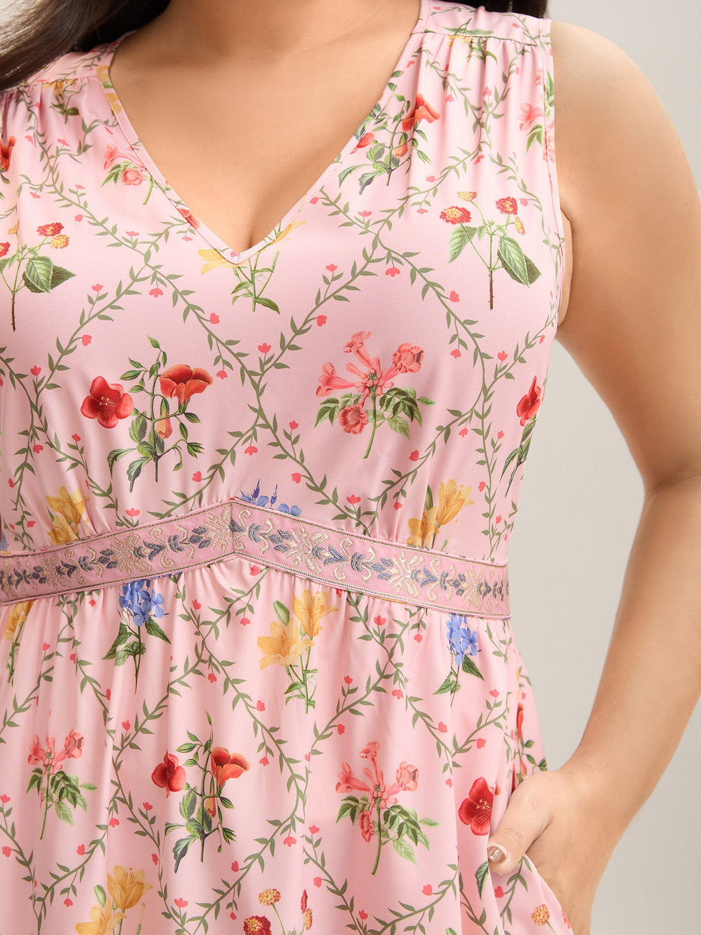 Floral Abstract Print V-Neck Maxi Dress
