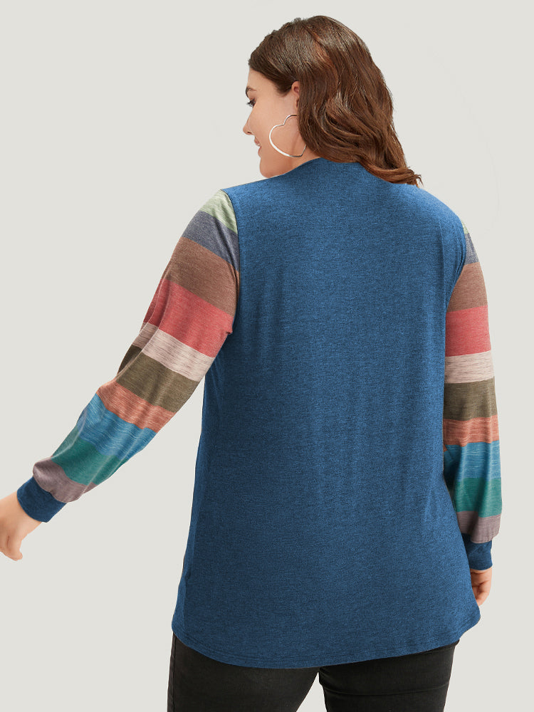 Colorblock Contrast V Neck Button Up T-shirt