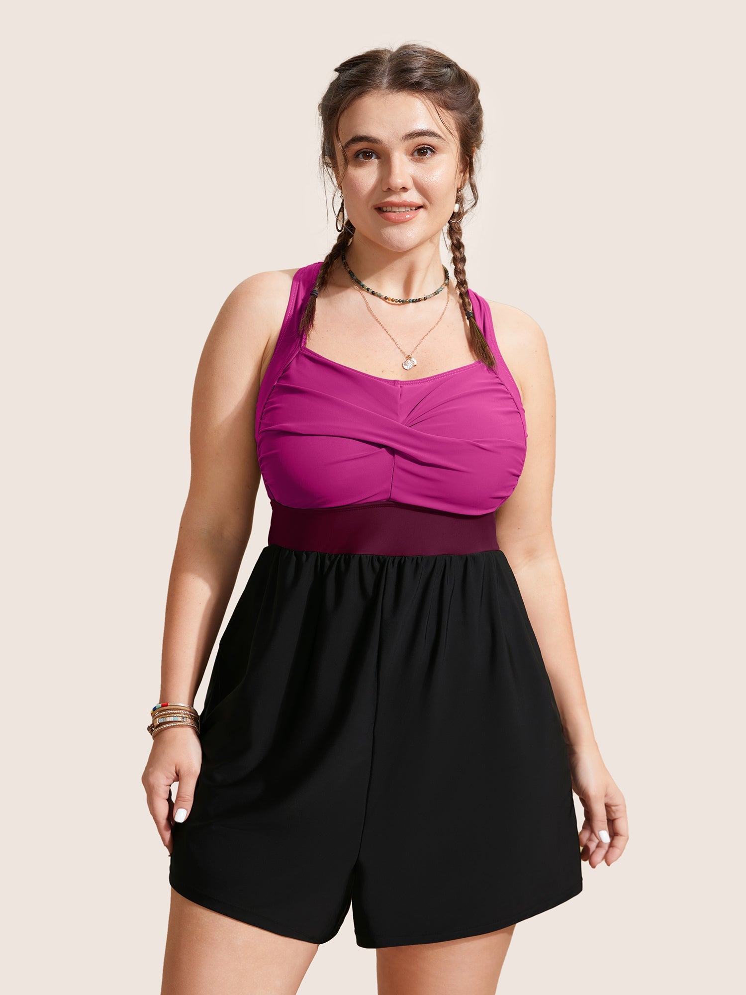Patchwork Contrast Crossover One Piece Swimsuit