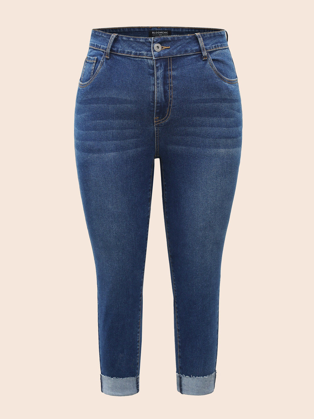 Whiskered Rolled Hem Slim-Fit Jeans