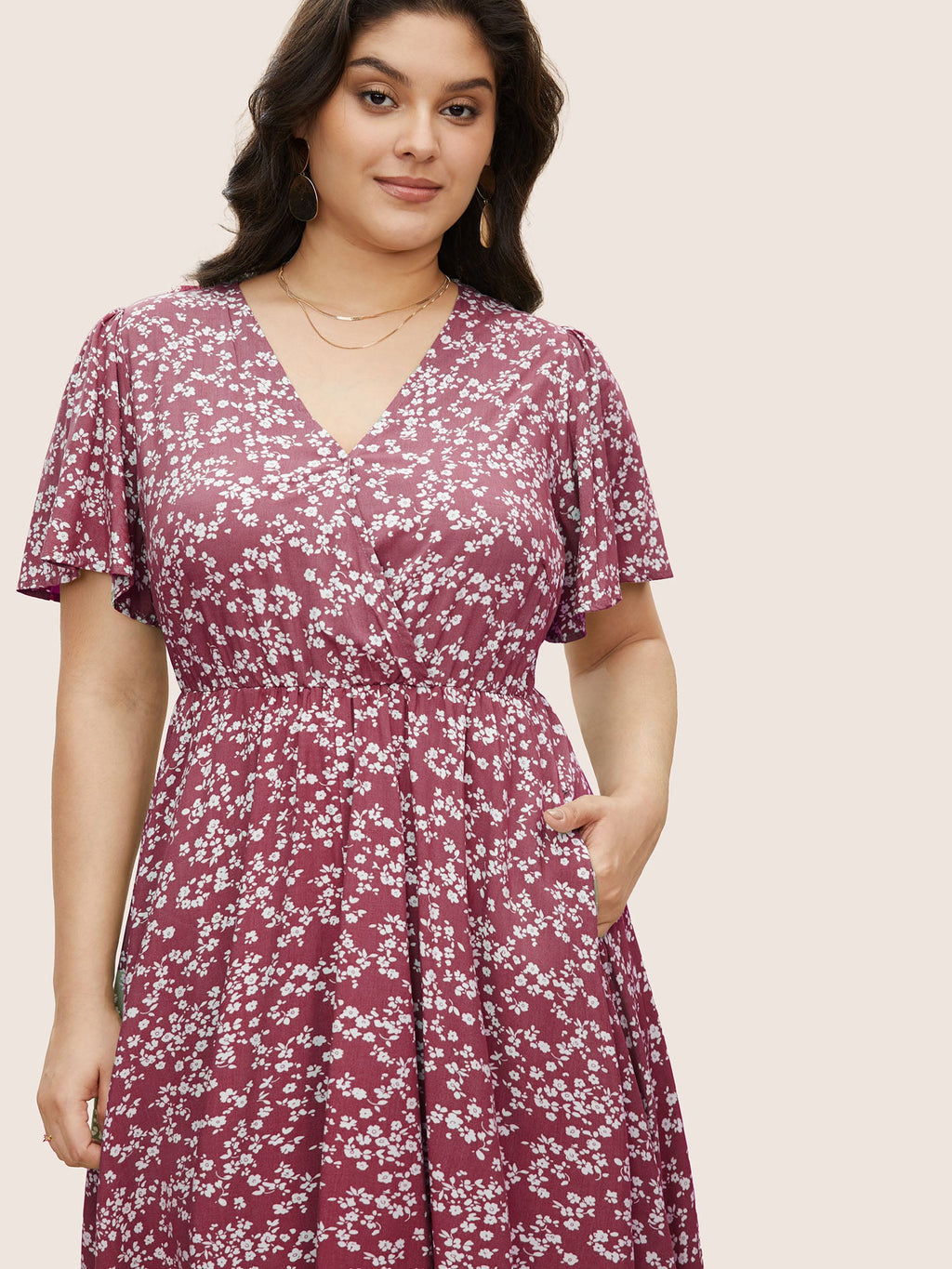 Bloom Dress - Ditsy Floral Elastic Waist Ruffles Pocket Knee Dress