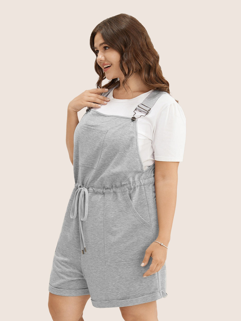 Solid Pocket Drawstring Overall Romper