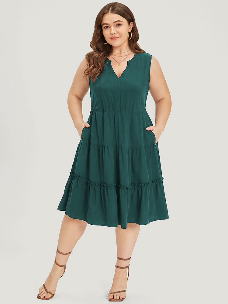 Supersoft Essentials Notched Ruffle Layered Hem Sleeveless Dress