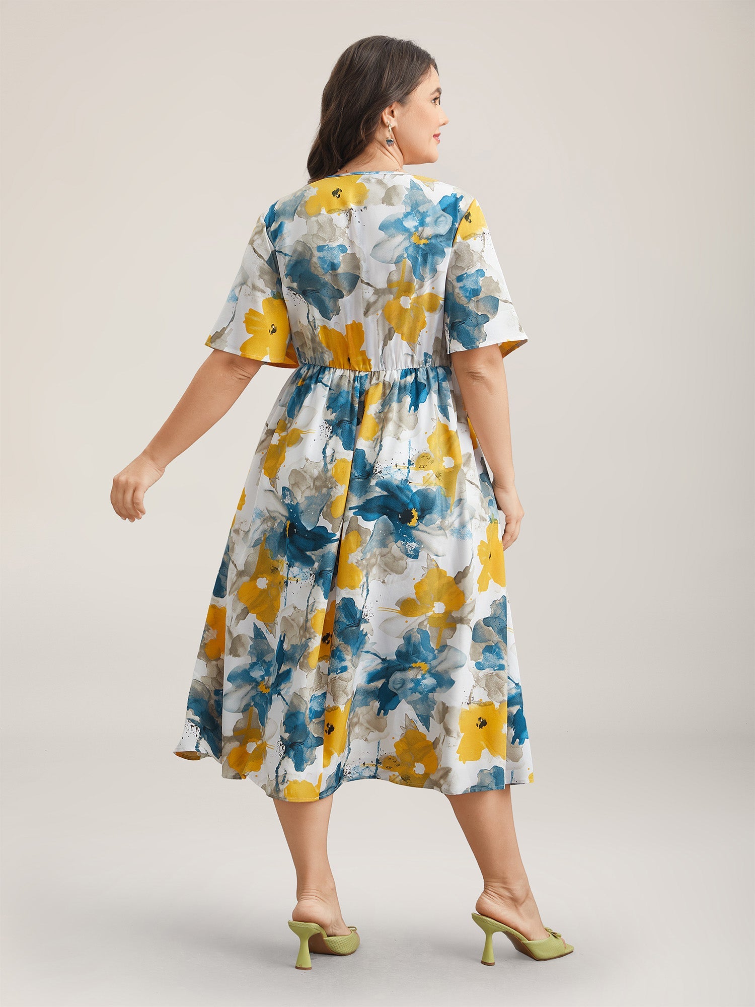 Floral Wrap Neck Fit & Flare Dress