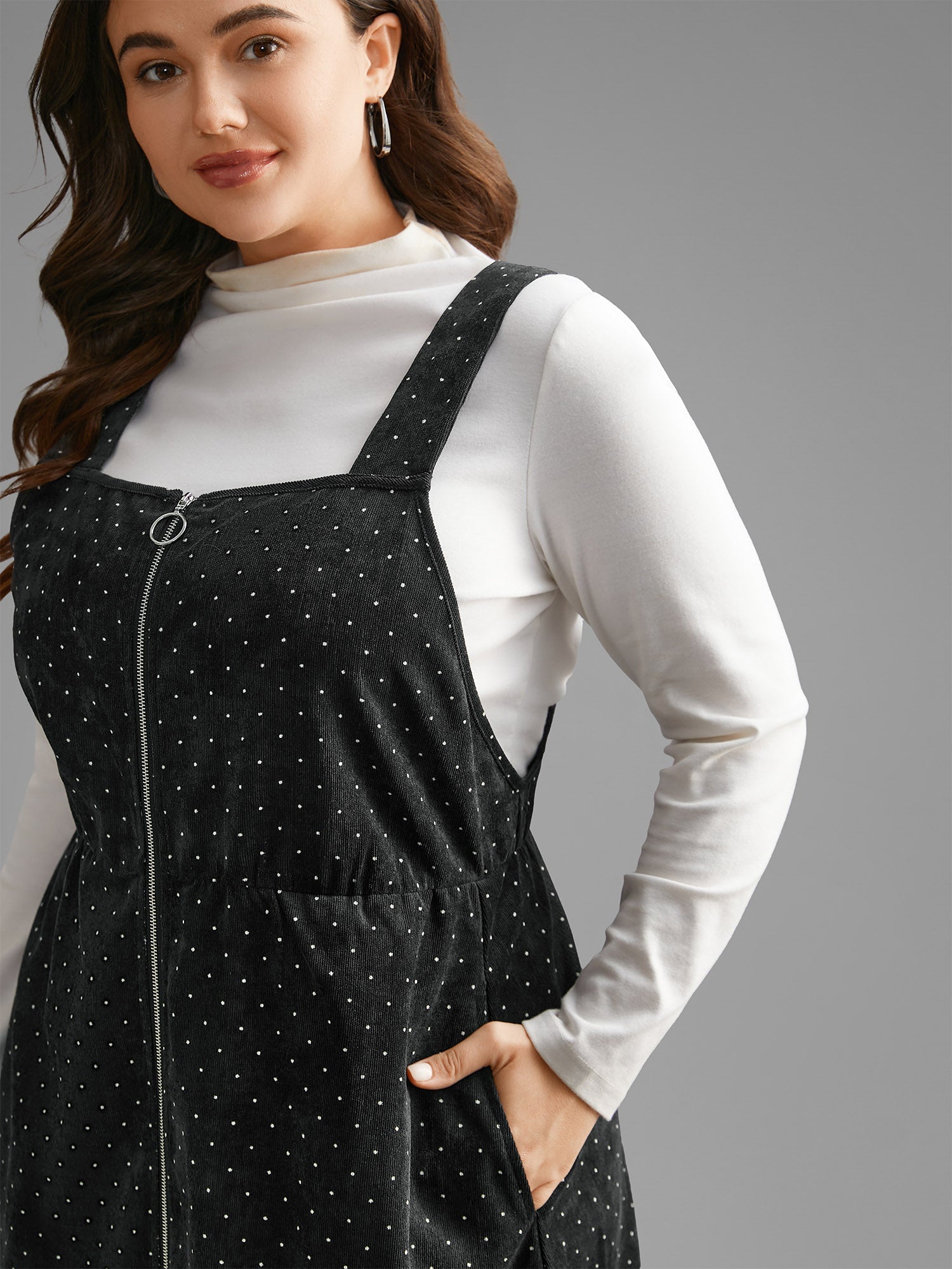 Ditsy Floral Corduroy Pocket Zipper Fly Cami Dress