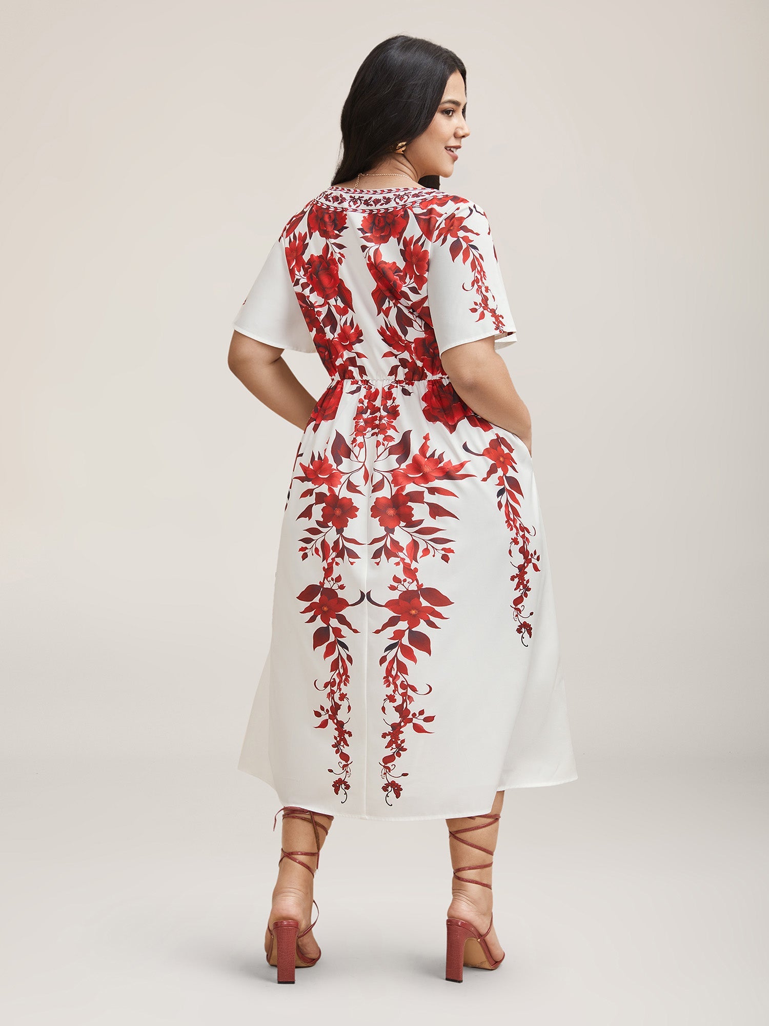 Bohemian Floral Print Stretchy Waist Maxi Dress