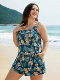 Tropical Flower Print Pockets One-Piece Swimsuit