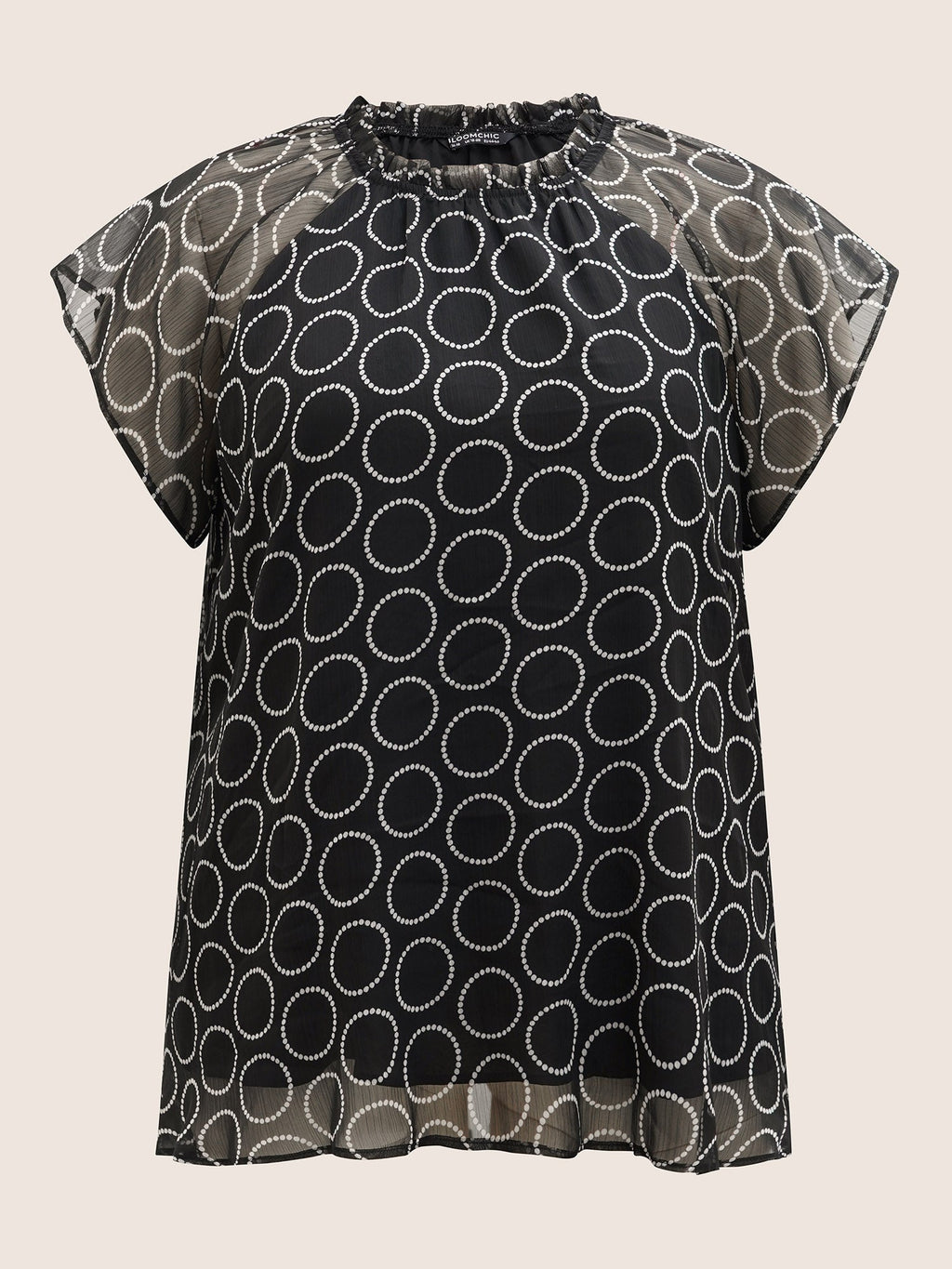 Polka Dot Mock Neck Mesh Patchwork Blouse