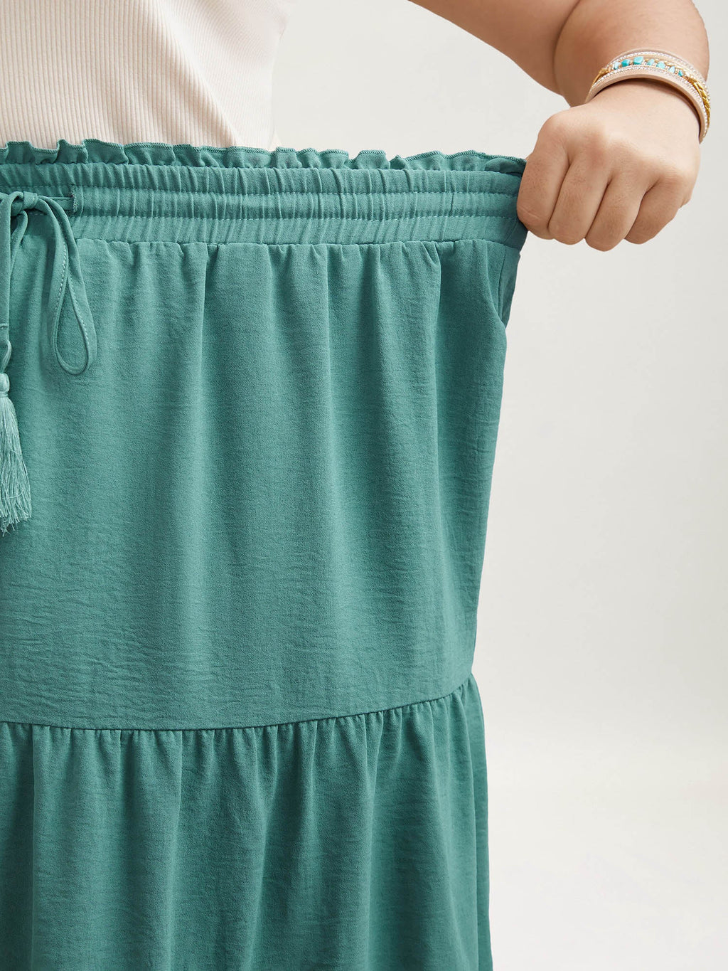 Smocked Waist Lace Tiered Midi Skirt