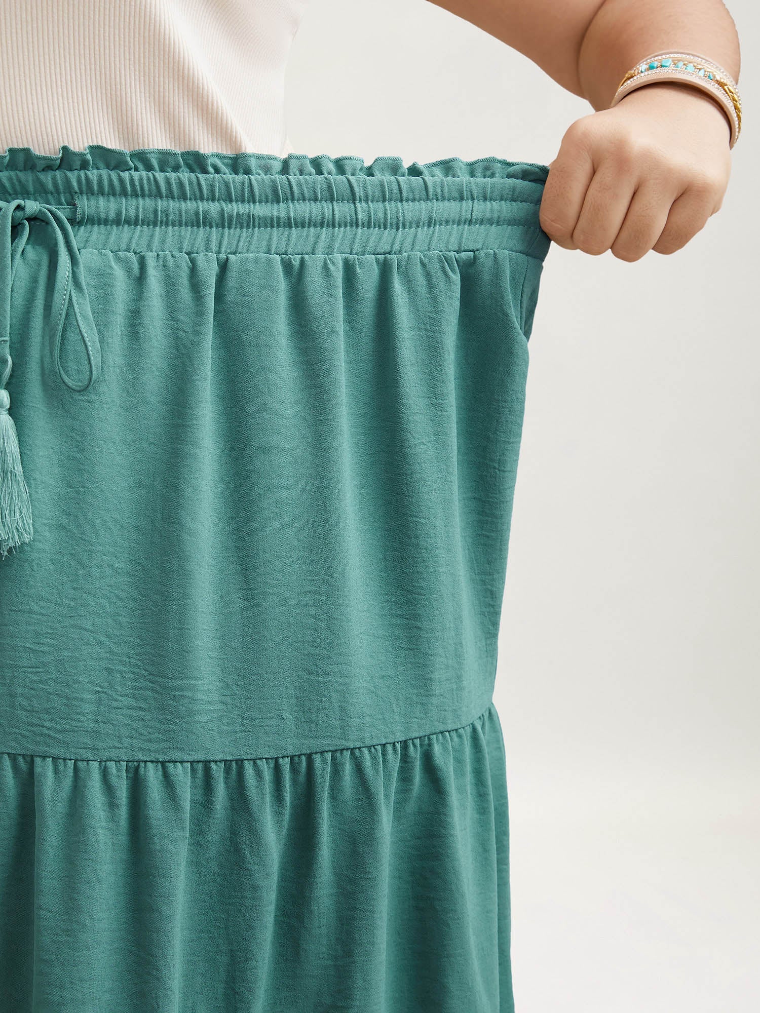 Smocked Waist Lace Tiered Midi Skirt