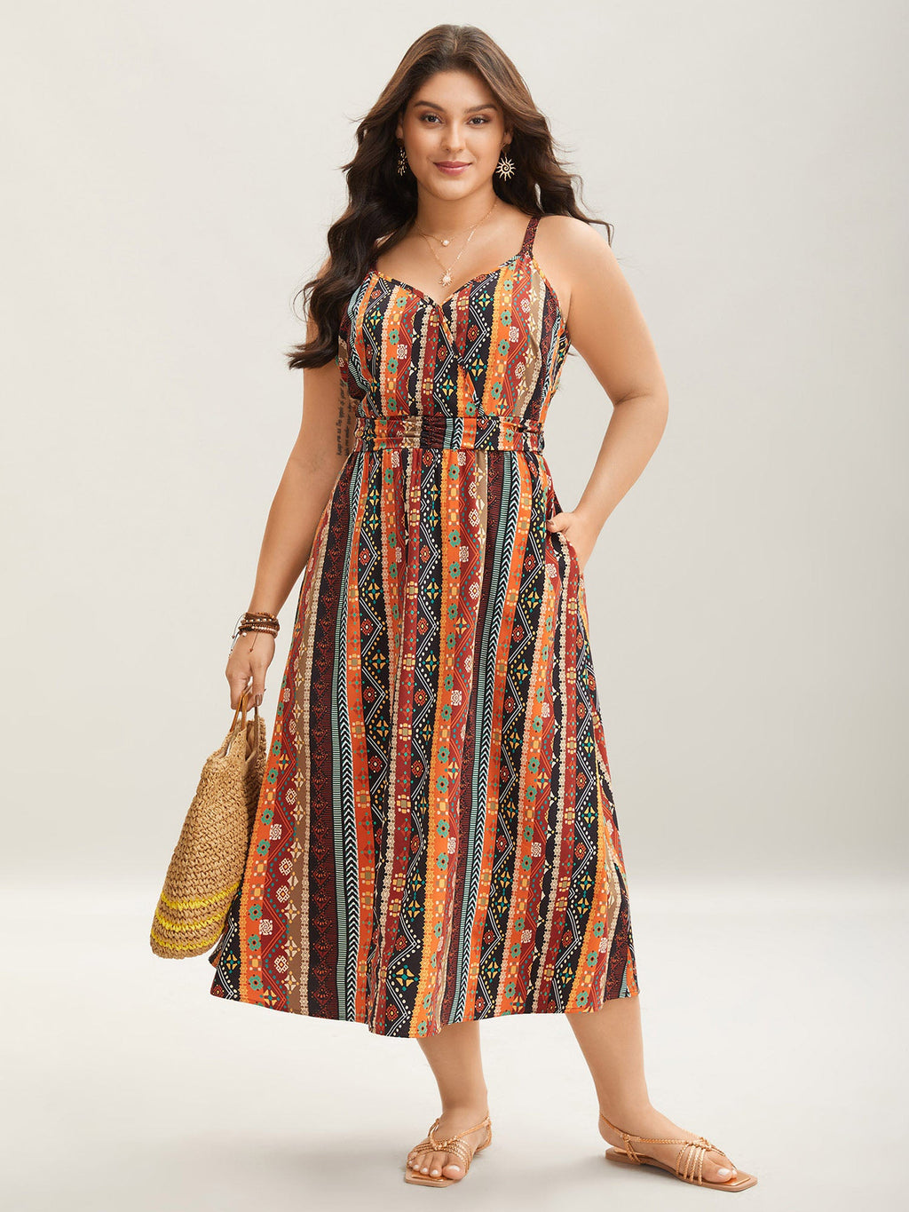Colorful Striped Pleated Waist Pockets Jumpsuit