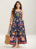 Tropical Flowers Print Pockets Cami Jumpsuit