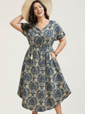 Ornate Print Curvy Hem Tied Maxi Dress