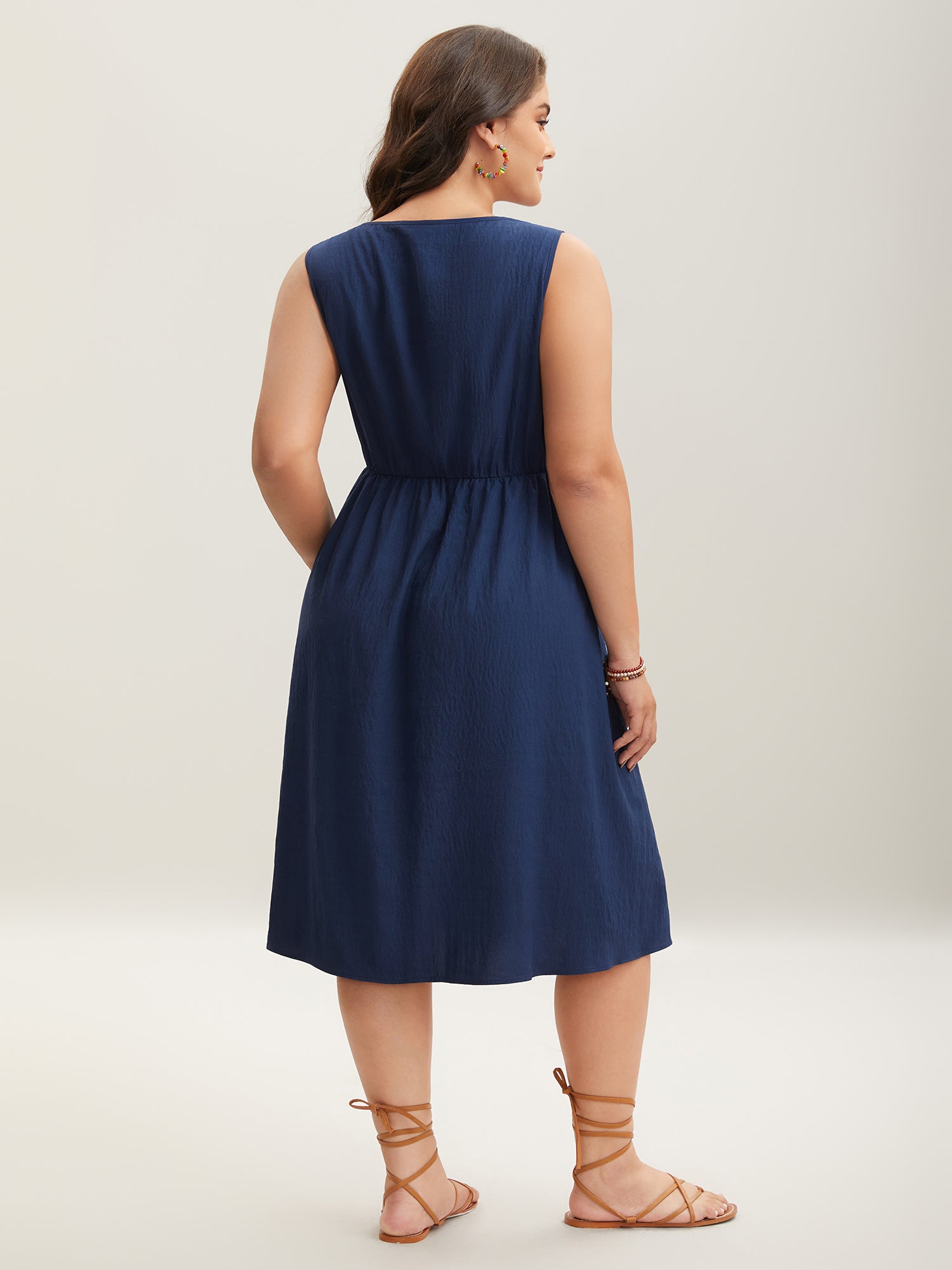 Imitation Embroidery Woven Sleeveless Midi Dress