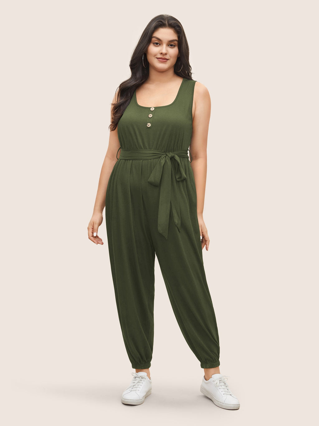 Supersoft Essentials Plain Button Detail Belted Jumpsuit