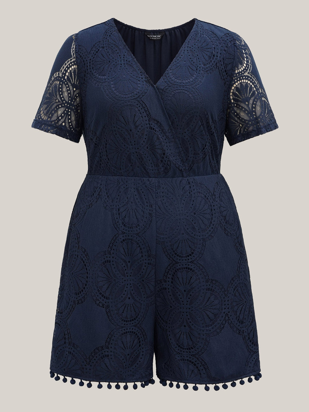 Lace Sleeve Stretchy Waist Pockets Romper