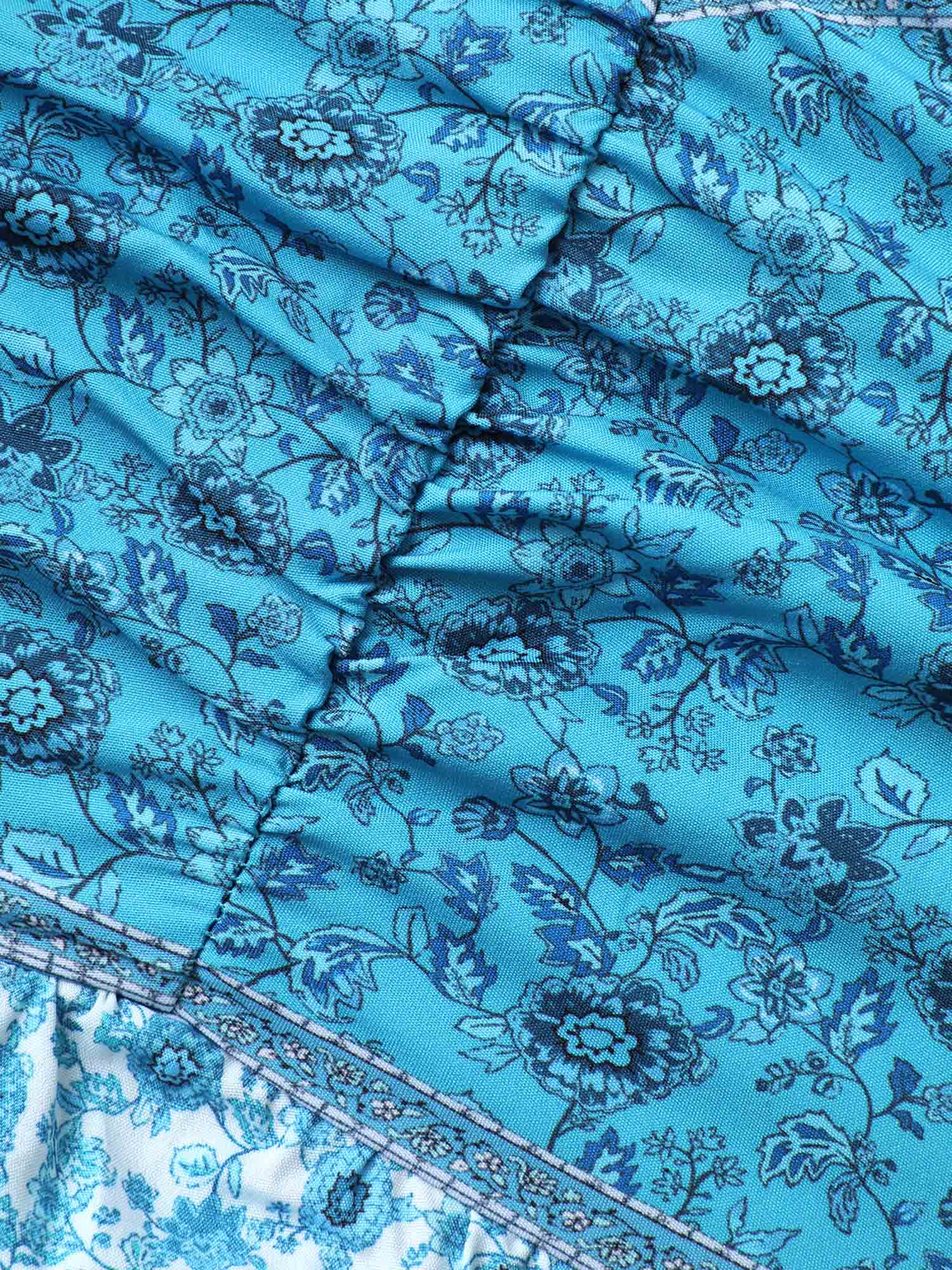 Tropical Blues Cinched Cami Midi Dress