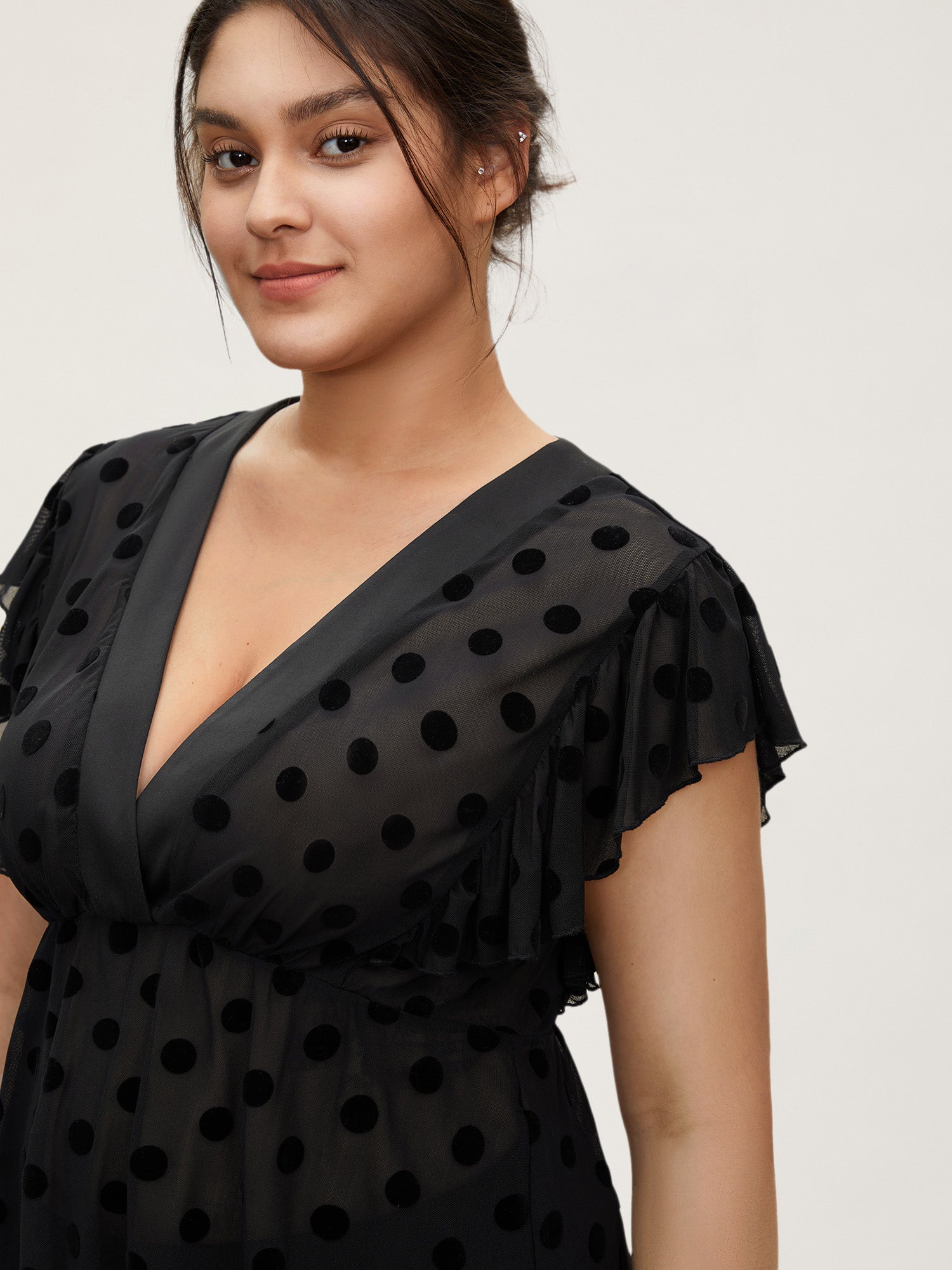 Polka Dot Mesh Ruffle Cap Sleeve Sleep Dress