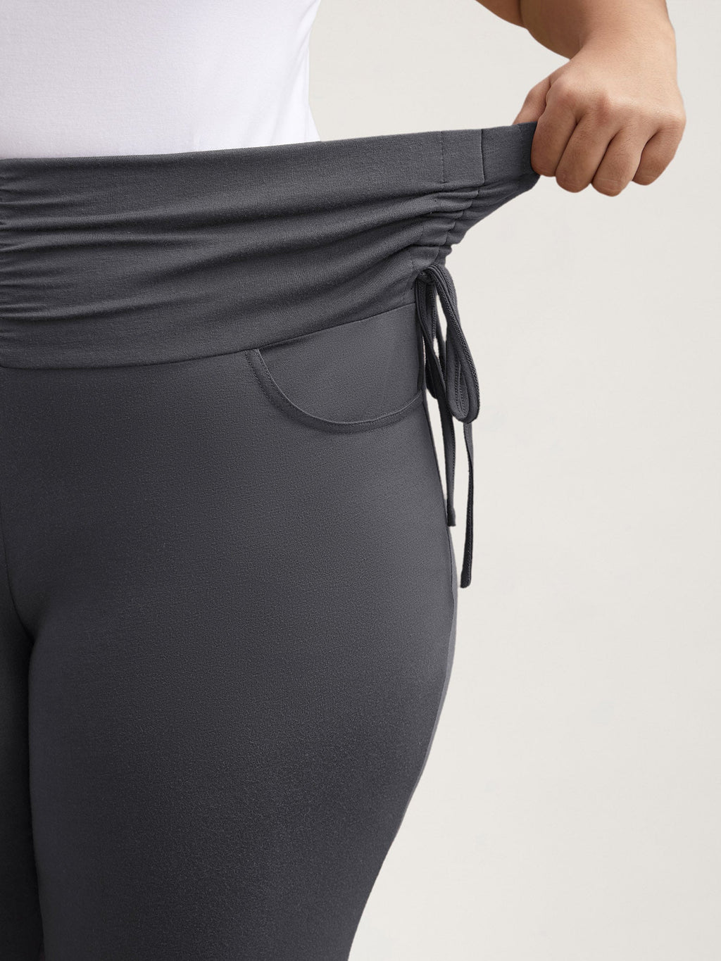 Ruched Drawstring Midi-Waist Tight Pants