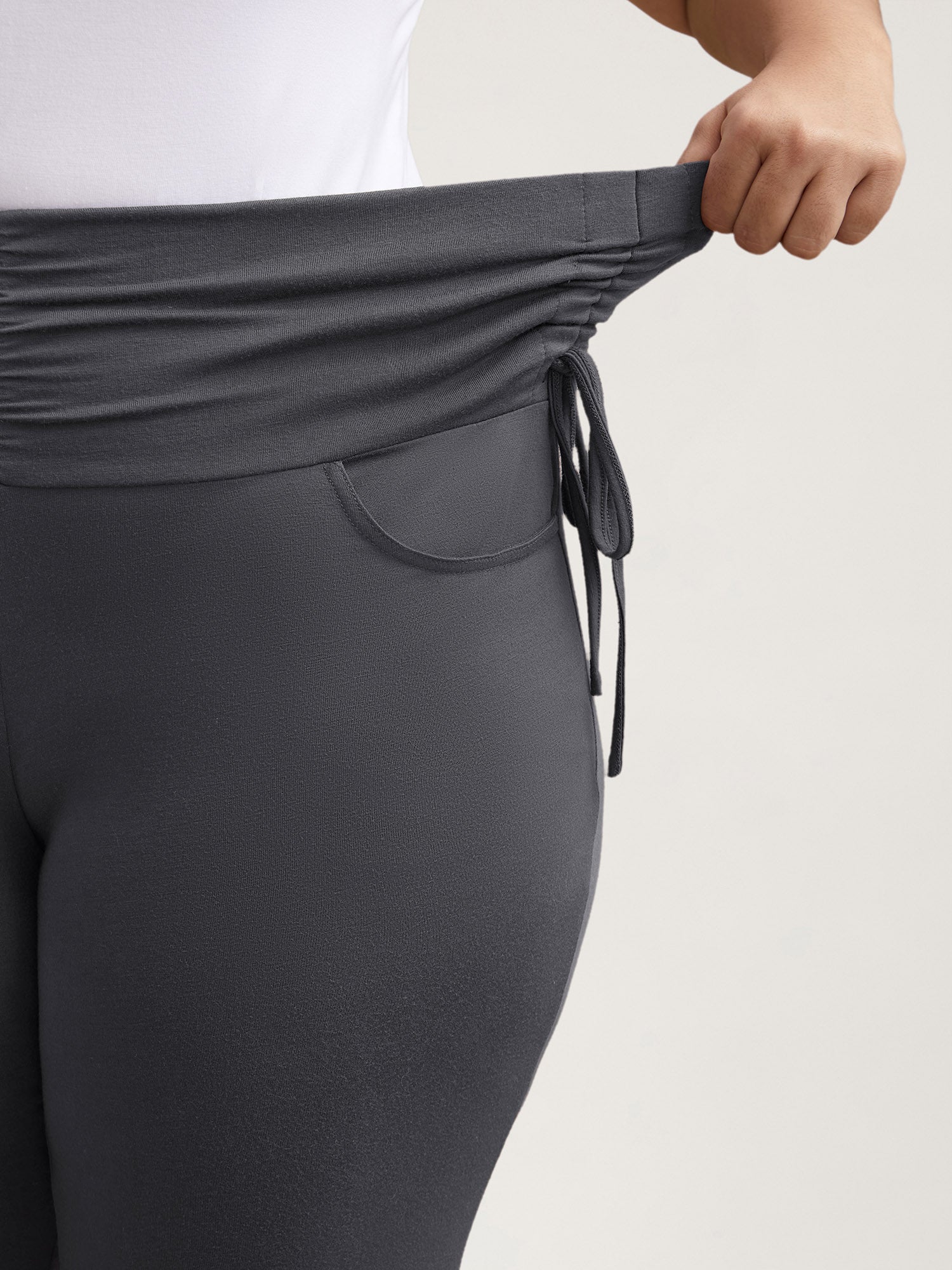 Ruched Drawstring Midi-Waist Tight Pants