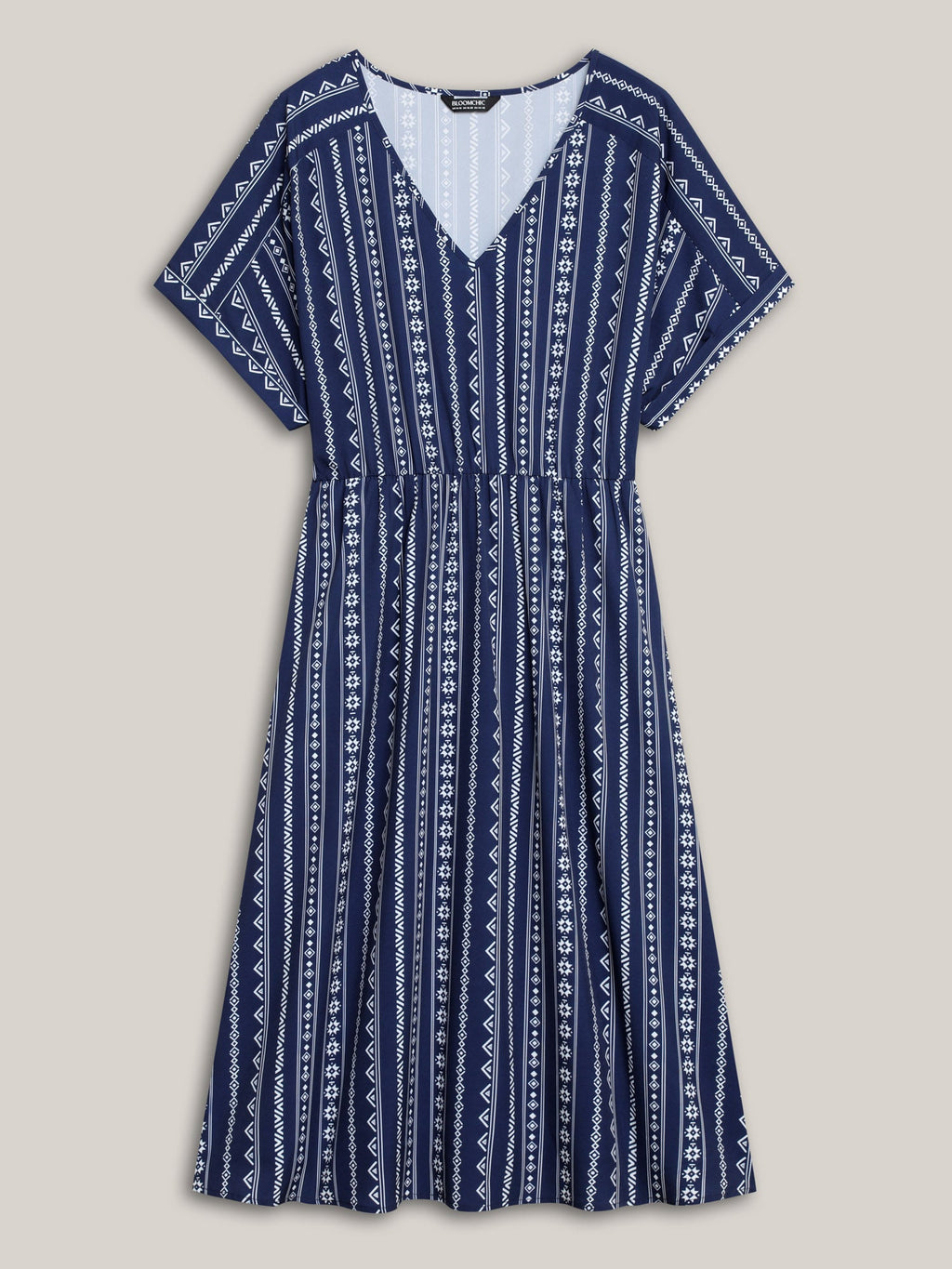 Striped Waist-Cinched Dolman Sleeve Midi Dress