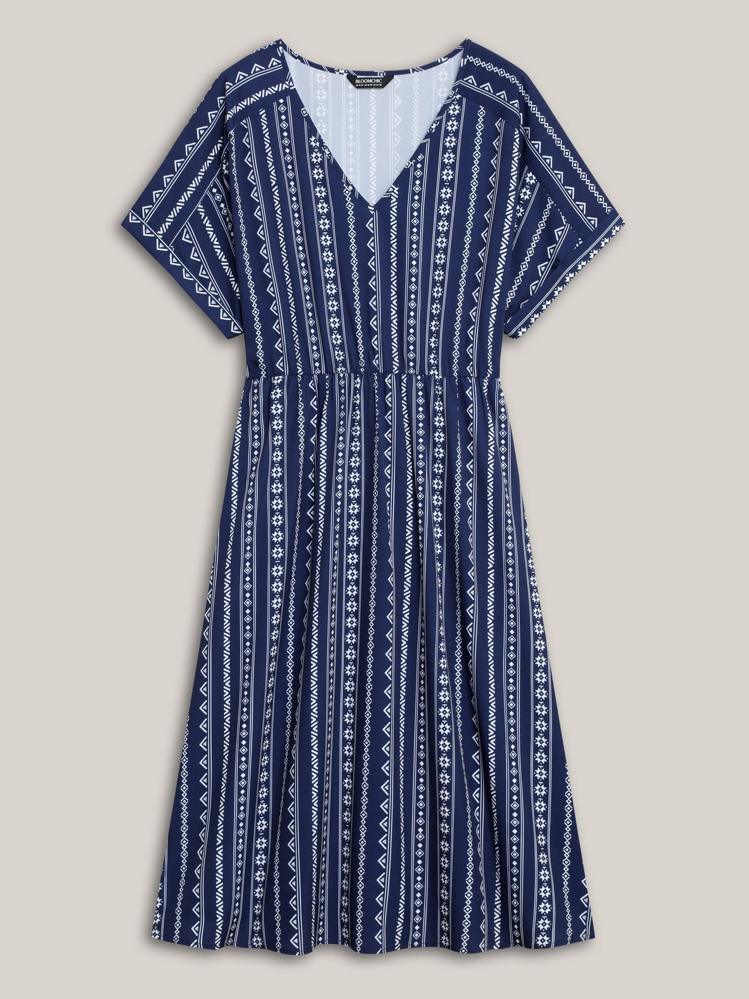 Striped Waist-Cinched Dolman Sleeve Midi Dress