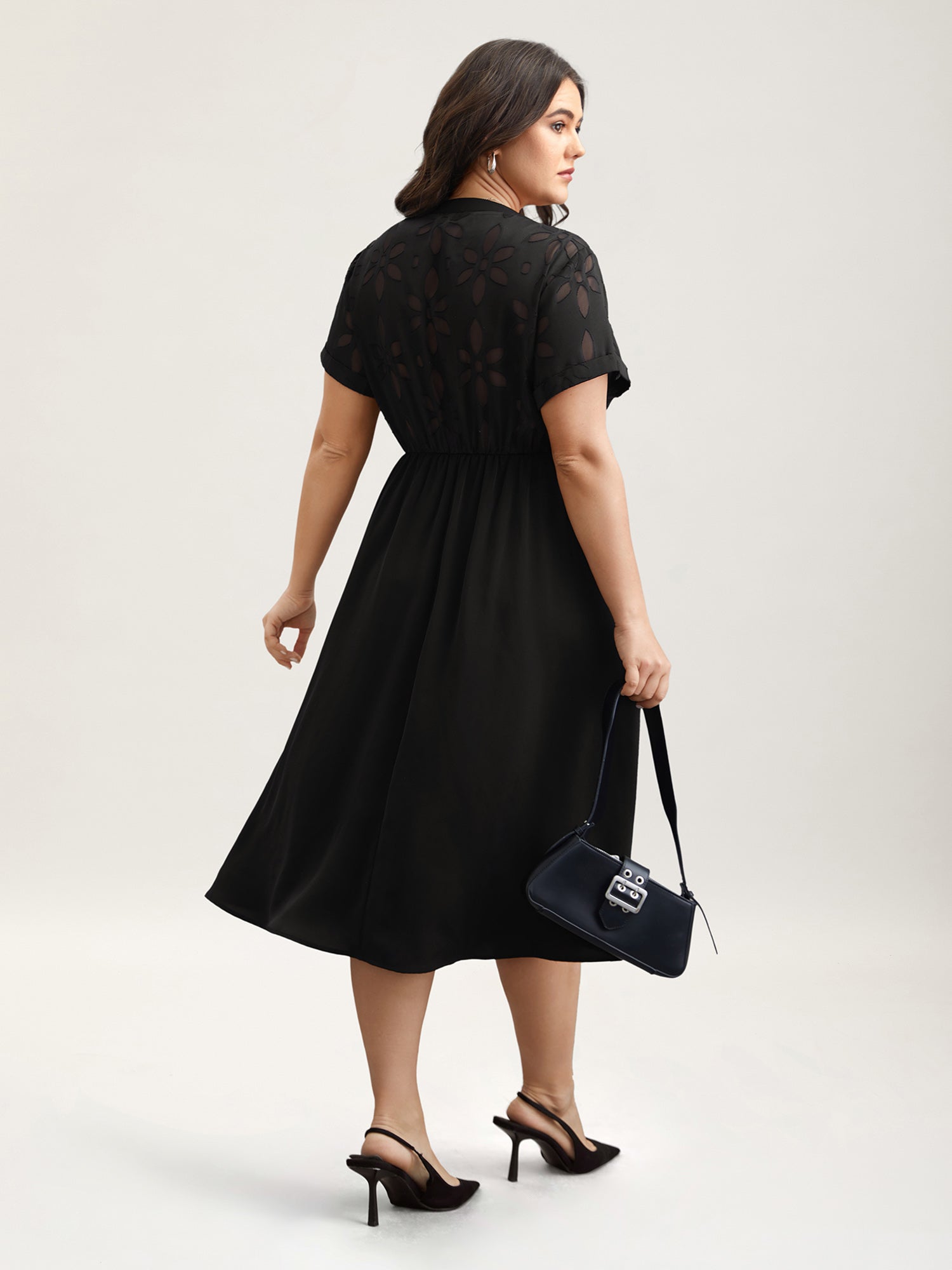 Sheer Back Textured Cut-Out Midi Dress
