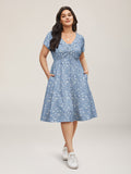 Ditsy Floral Elastic Waist Knot Drawstring Dress