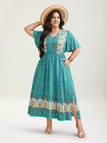 Boho Floral Print V-Neck Maxi Dress