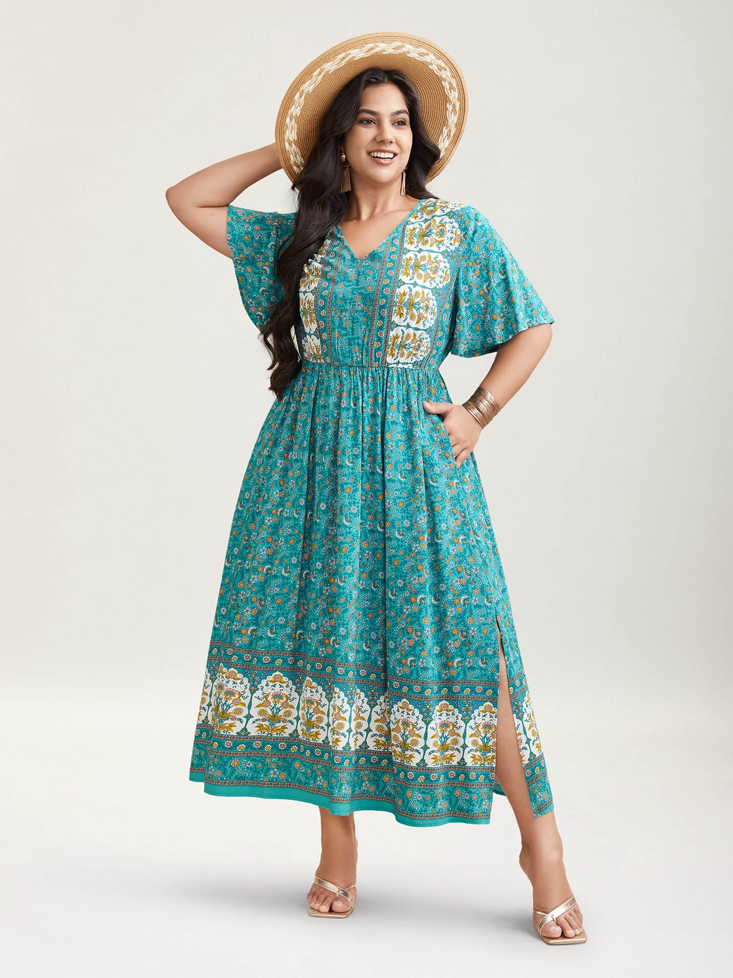 Boho Floral Print V-Neck Maxi Dress