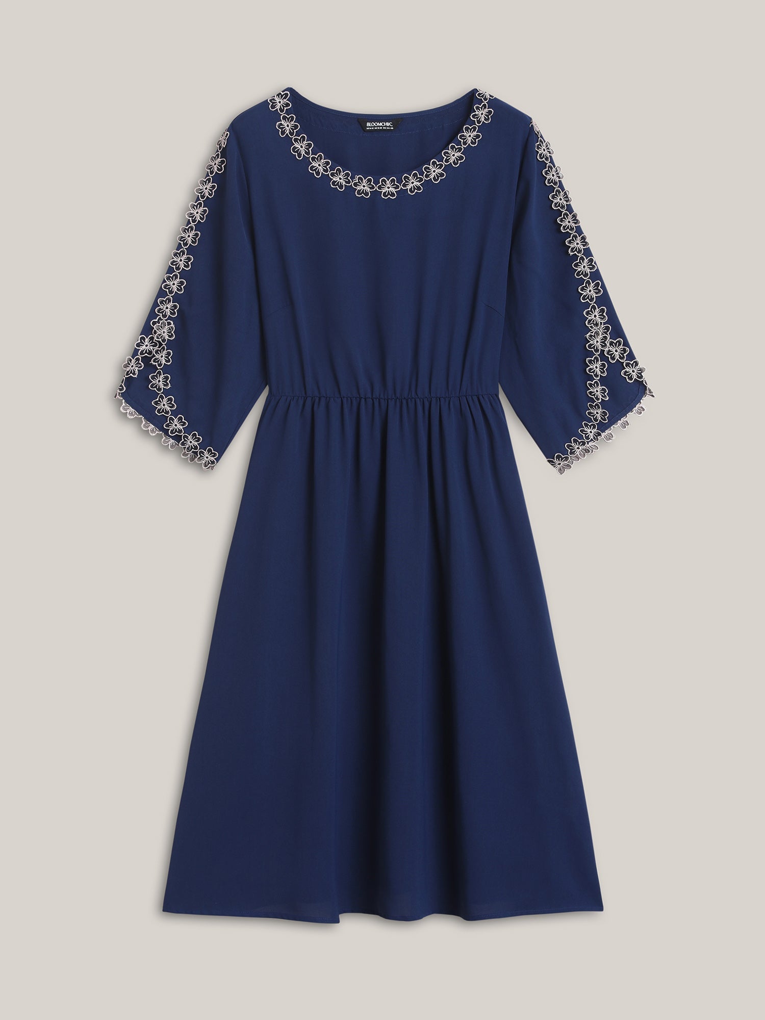 Lace Detail Trumpet Sleeve Midi Dress