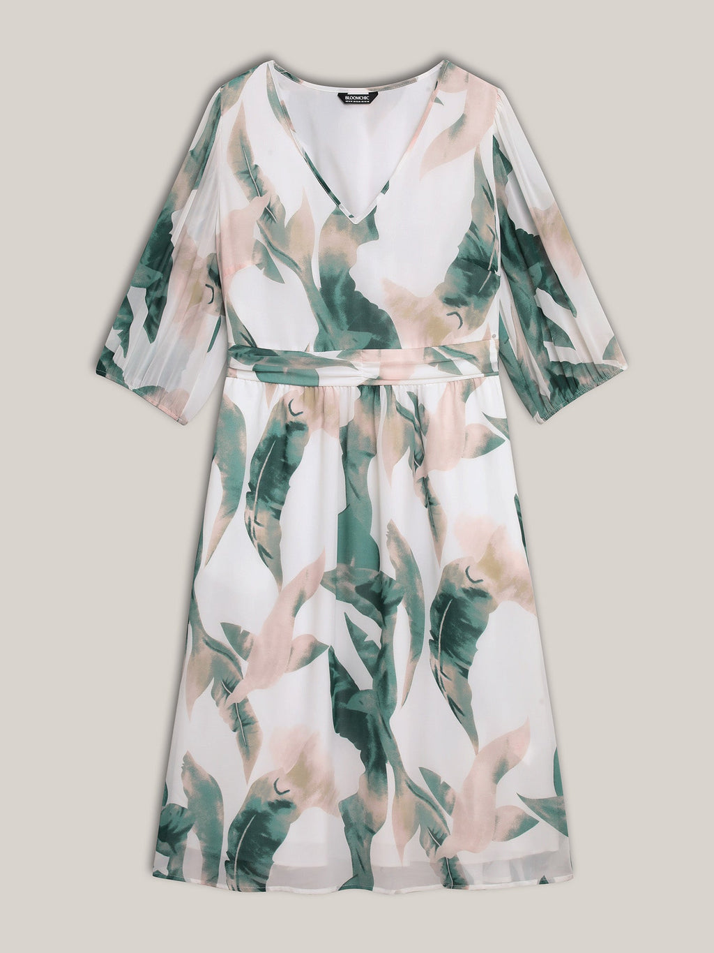 Sheer Chiffon Shirred Pockets Midi Dress