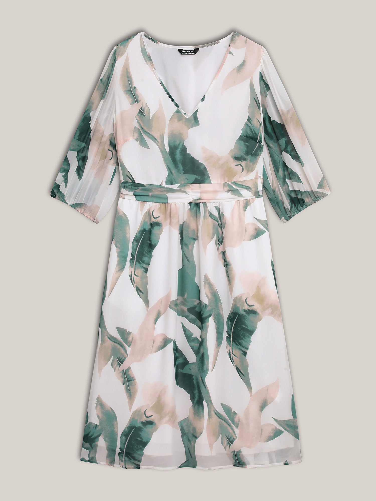 Sheer Chiffon Shirred Pockets Midi Dress