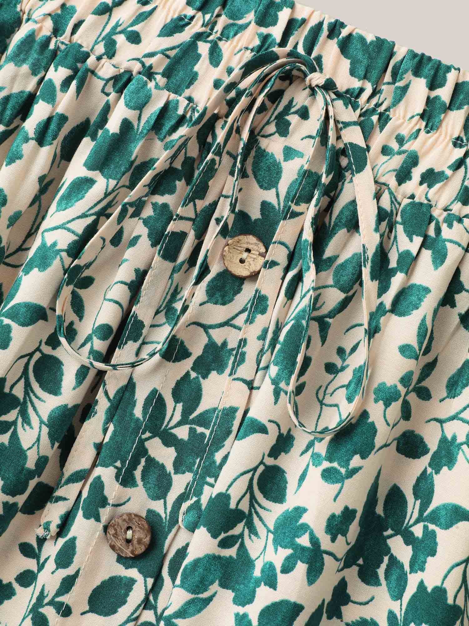 Stretchy Waist Boho Print Tied Midi Skirt