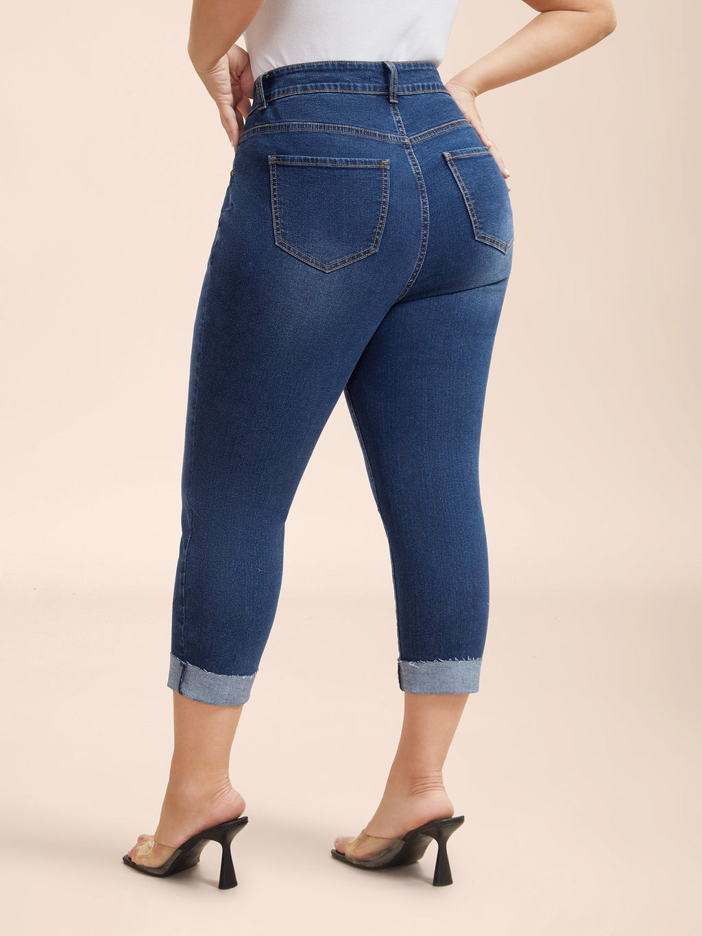 Whiskered Rolled Hem Slim-Fit Jeans