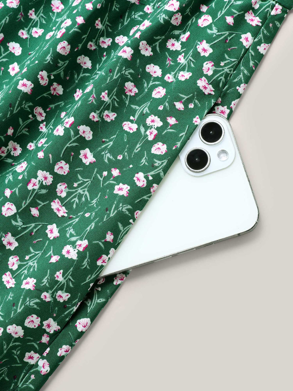 Floral Print Split Neck Pockets Midi Dress