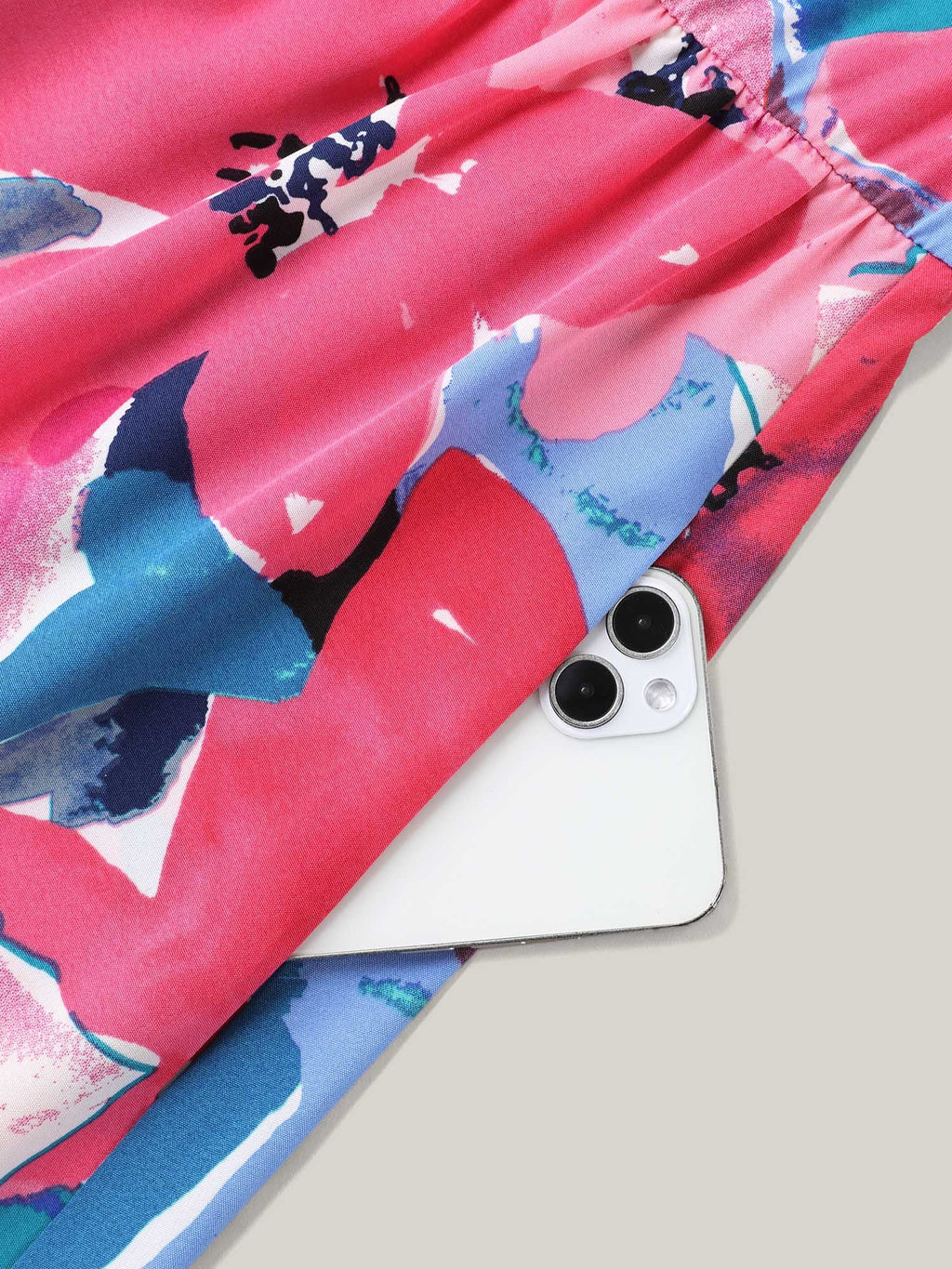 Multi-Color Floral V-Neck Pockets Midi Dress
