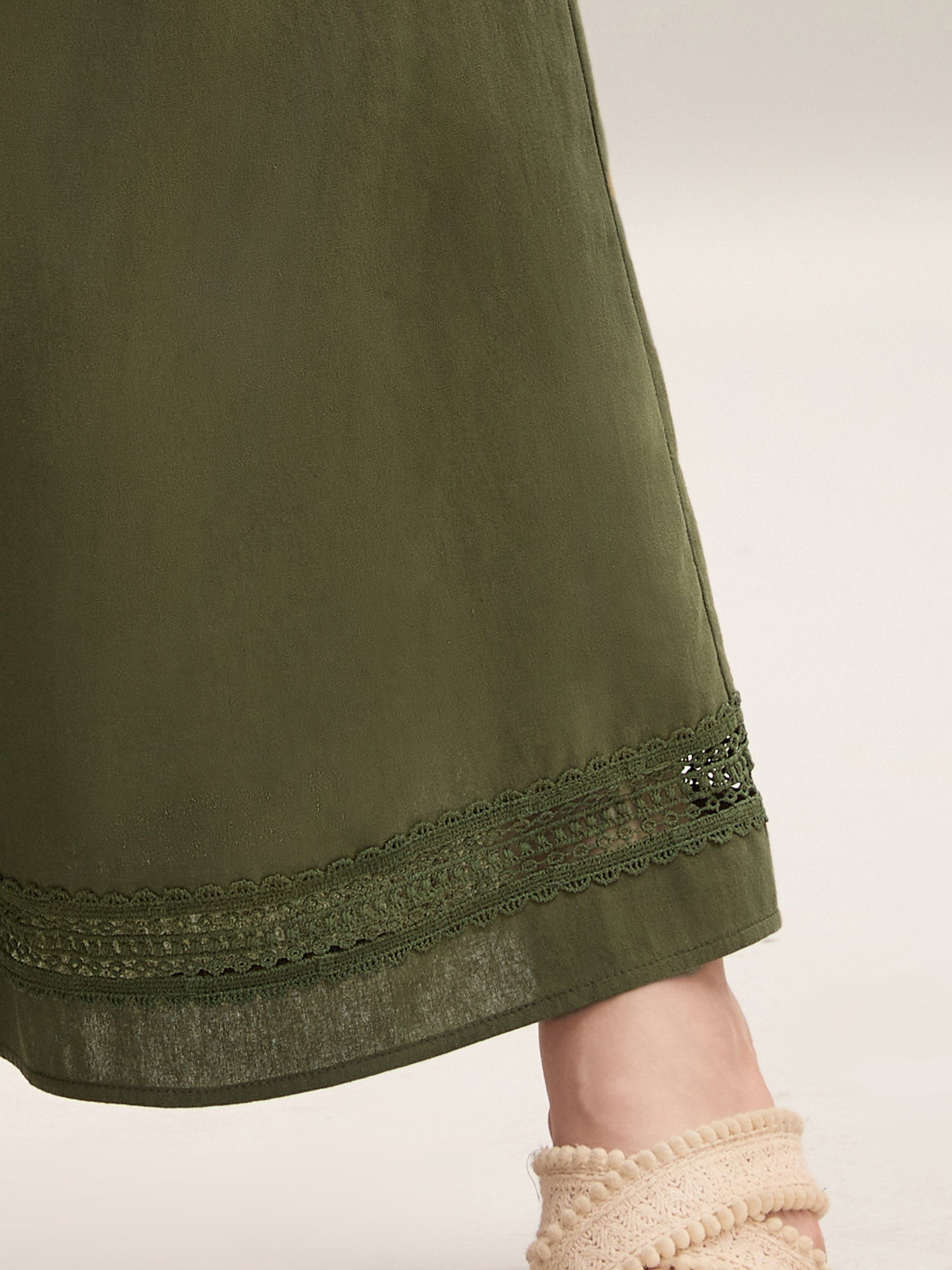 Drawstring Lace Detail Wide-Leg Pants