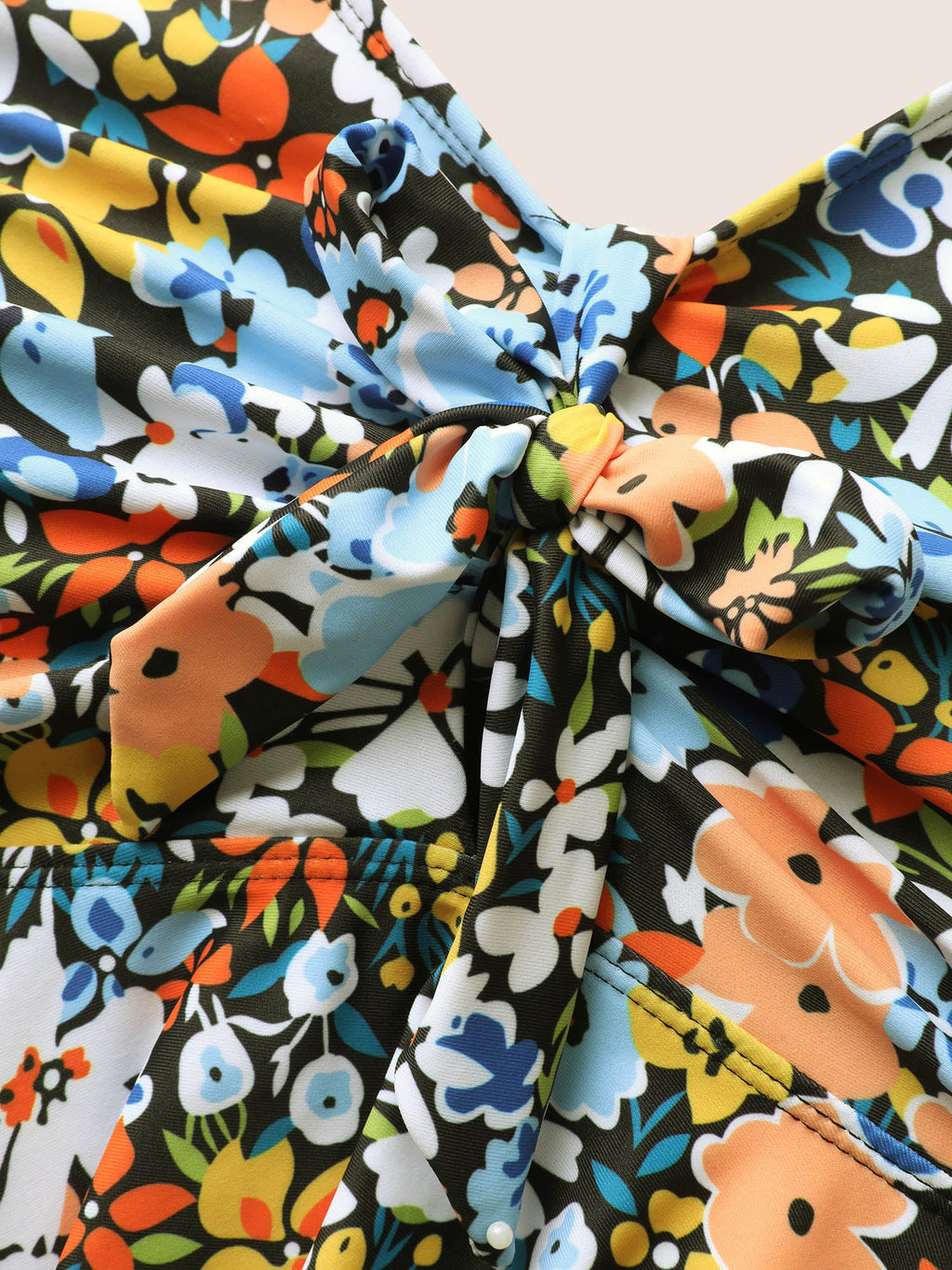 Colored Floral Print Knotted Gathered Swim Top
