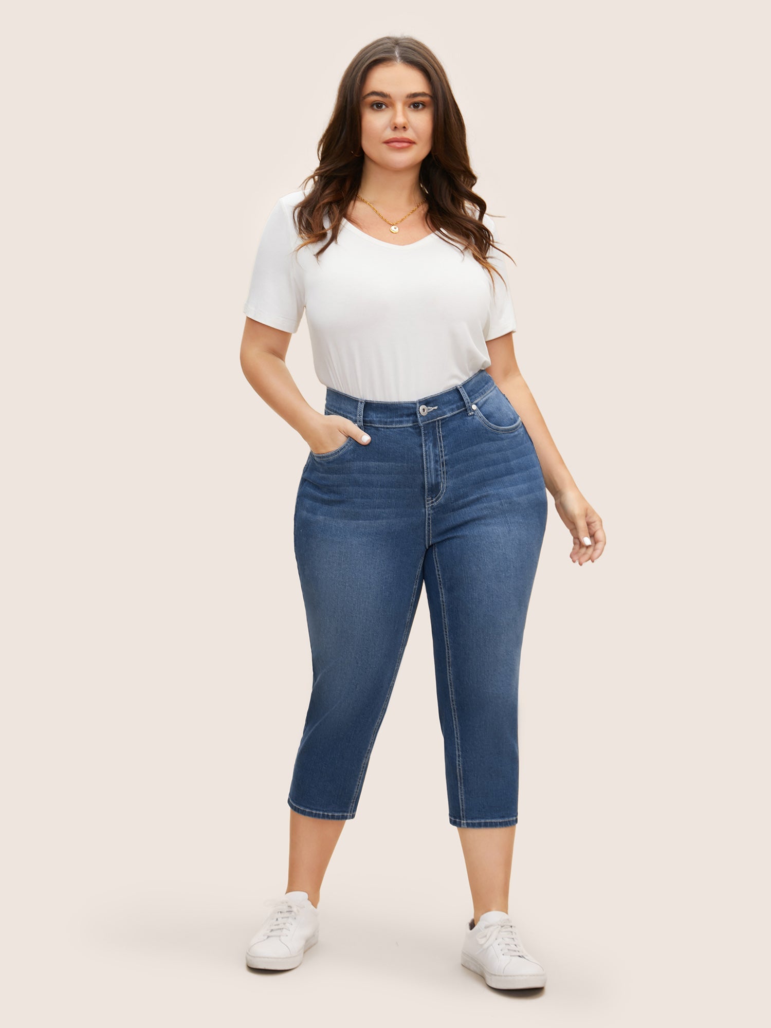 High Stretch Slanted Pocket Slim Cropped Jeans
