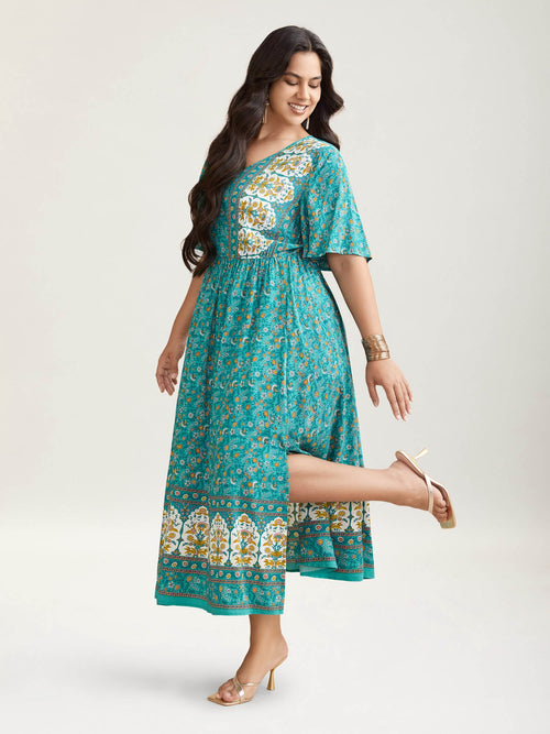 Boho Floral Print V-Neck Maxi Dress