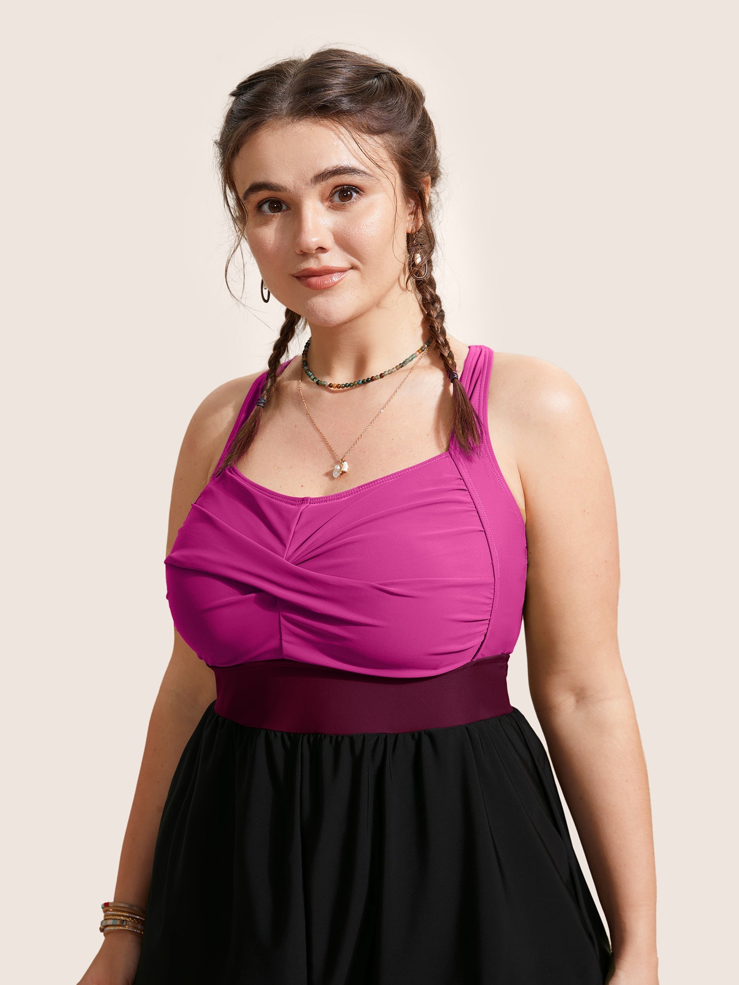 Patchwork Contrast Crossover One Piece Swimsuit