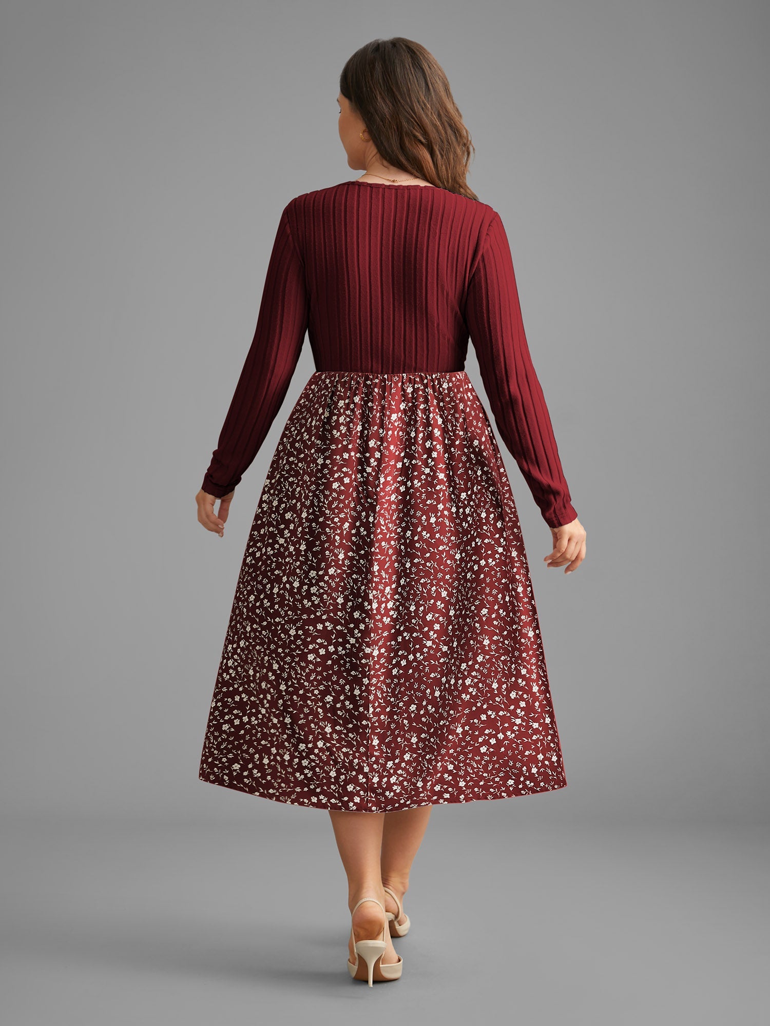 Ditsy Floral Patchwork Texture Midi Dress